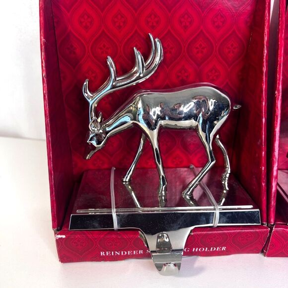 Reindeer Stocking Holder-Set of 2-NEW Silver Christmas 2003 Holiday Mantle Decor - Picture 2 of 6